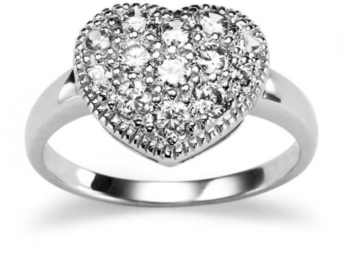 Sterling Silver Cubic Zirconia Heart Ring, Size 6