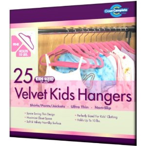 Closet Complete Kids Size Ultra Thin No Slip Velvet Hangers, Pink, Set of 25