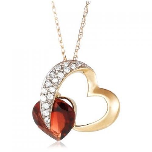 10k Yellow Gold Diamond and Garnet Heart-Shaped Pendant, 18"