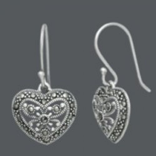 Genevieve & Grace Sterling Silver, Marcasite Filigree Heart Earrings