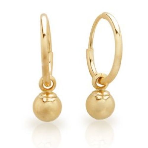 Duragold 14k Yellow Gold 10mm Endless Hoop Earrings with 4mm Bead