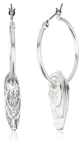 Kenneth Cole New York "Modern Shell" Silver Hoop Charms Earrings