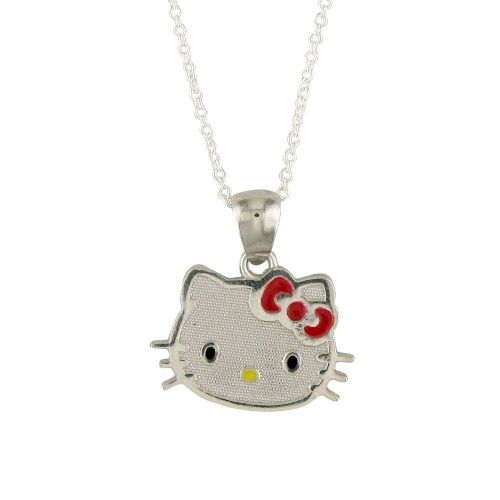 Hello Kitty Sterling Silver Red Enamel Pendant With 18" Chain