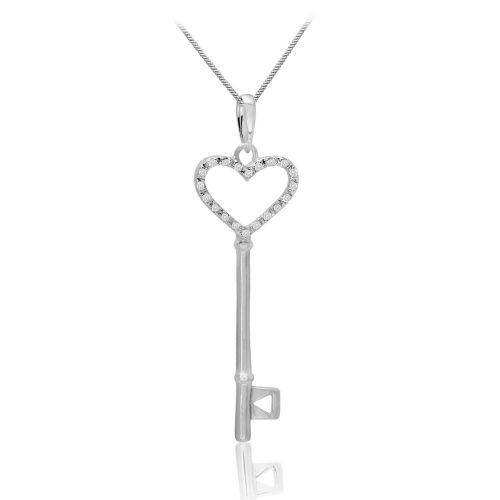 1/8 CT Diamond Key Pendant In Sterling Silver With 18 Inch Chain