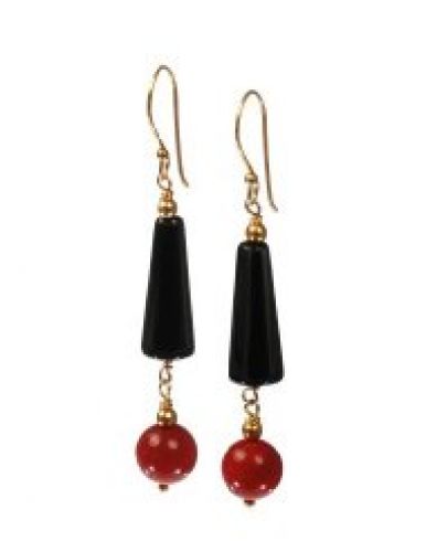 Black Onyx and Red Jade Geometric Drop Earrings