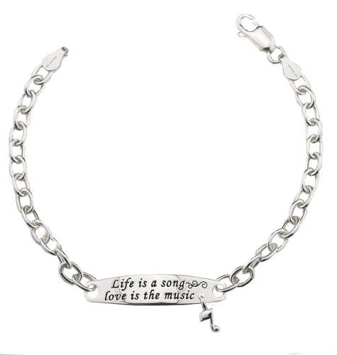 Sterling Silver "Life Is A Song Love Is The Music" With Note Charm Link Bracelet