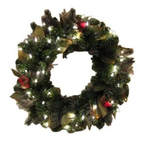 GKI Bethlehem Lighting Pre-Lit 30-Inch PE/PVC Christmas Christmas Wreath with 100 Clear Mini , Canterbury