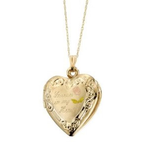 Duragold 14k Yellow Gold "Forever In My Heart" Heart Locket with Pink Rose Pendant, 18"