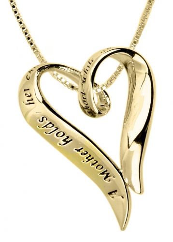 14k Yellow Gold Plated Sterling Silver "A Mother Holds Her Child's Hand For A Short While And Their Hearts Forever" Heart Pendant, 18"