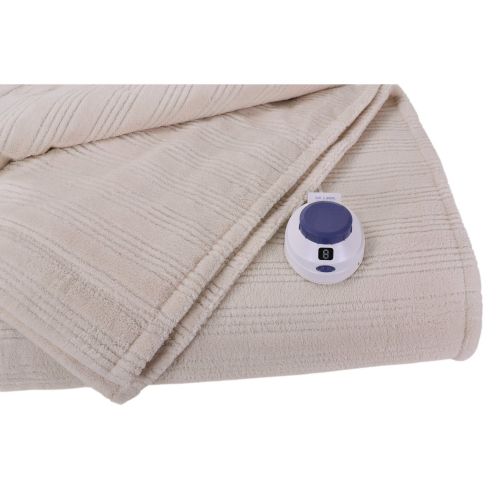 Soft Heat Ultra Micro-Plush Low-Voltage Electric Heated Triple-Rib Full Size Blanket, Natural