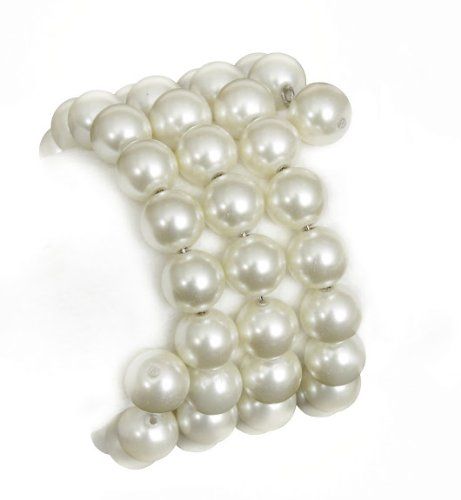Bridal Jewelry Pearl Bracelet with Four Rows of 12mm Pearls Stretch Wrap Cuff Bracelet