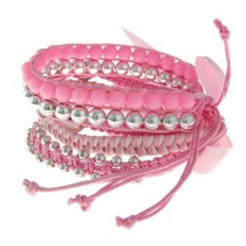 Pink Silver Braided Multi Strand Adjustable Friendship Fashion Bracelet