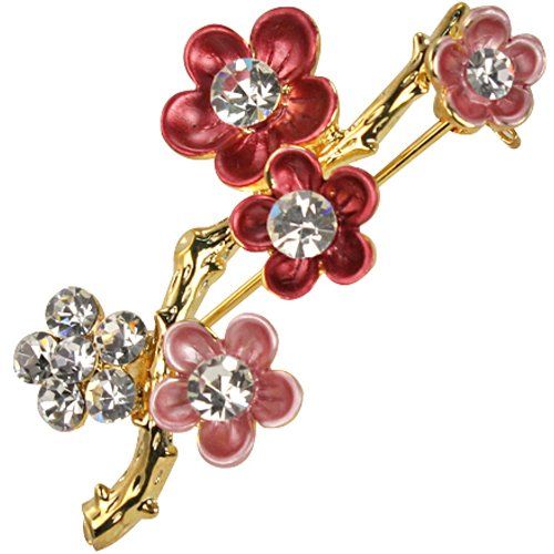 Sakura Cherry Blossom Branch Diamante Gold-Tone Brooch Pin