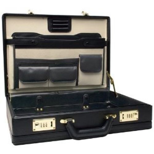 RoadPro CAP-003PM/BK Premium Black Leather-Like Expandable Briefcase