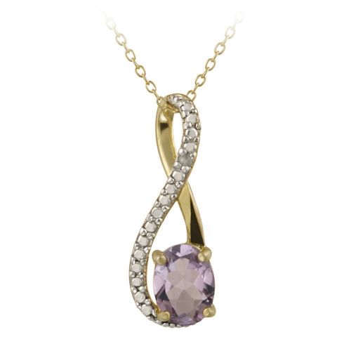 18k Yellow Gold Plated Sterling Silver Diamond-Accented and Amethyst Swirl Pendant Necklace 18"