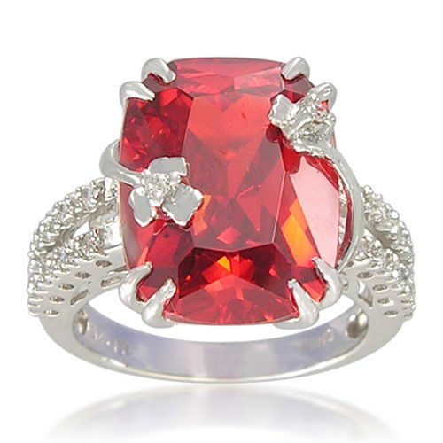 Sterling Silver Cushion-Cut 12x16mm Red Cubic Zirconia Ring, Size 6