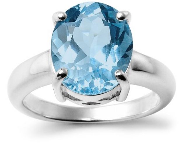 Sterling Silver Oval Blue Topaz Ring, Size 8