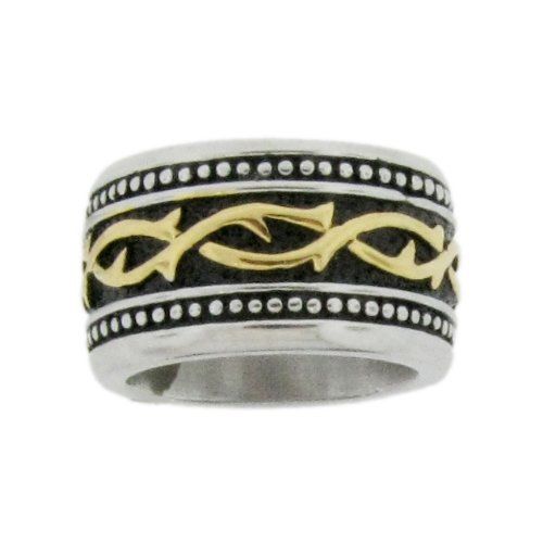 Men's Stainless Steel Engraved Band with Gold and Black Plating Ring, Size 10
