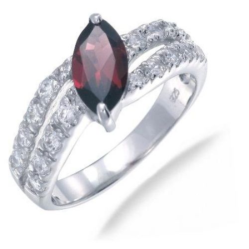 5x10MM Marquise Cut Garnet Ring In Sterling Silver 1.20 CT In Size 6