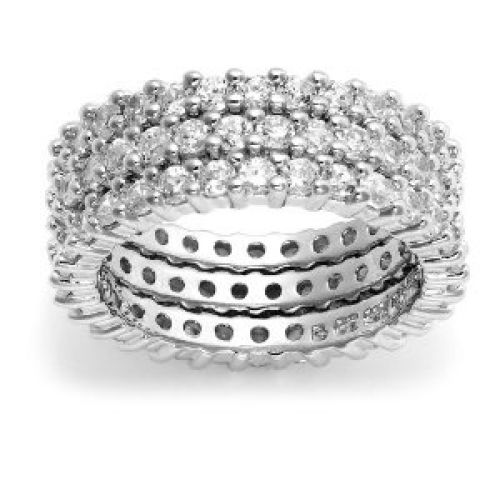 Sterling Silver Cubic Zirconia Stacking Eternity Band Rings, Size 8