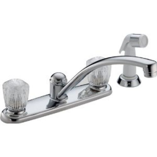 Delta 2402LF Classic Two Handle Kitchen Faucet with Spray, Chrome