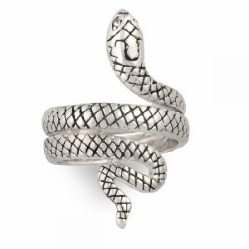 JanKuo Jewelry Silver Tone Antique Style Snake Cocktail Ring