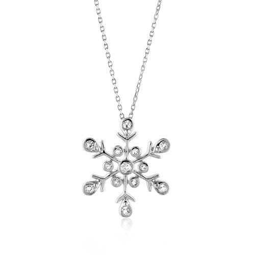 Sterling Silver Snowflake Pendant w/ Created White Sapphire and 18" Chain