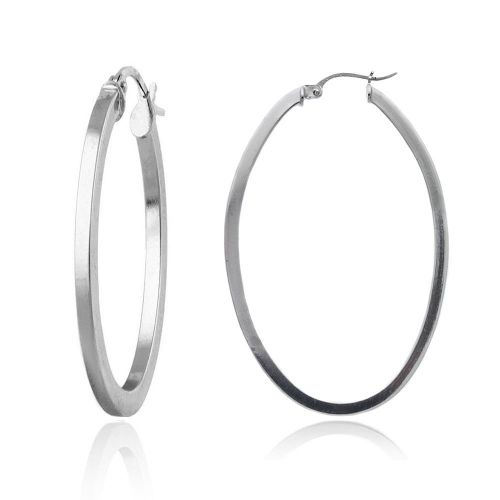 Sterling Silver Tarnish-Free Oval Square Tube Hoop Earrings (1.7" Diameter)