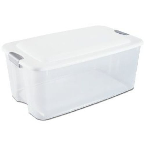 Sterilite 19908004 116-Quart Ultra Storage Box See-Through with White Lid and Titanium Latches,Sold Each