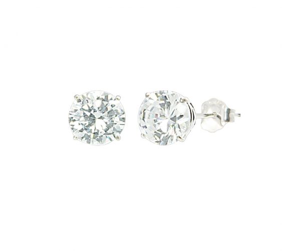 14k White Gold Round Cubic Zirconia Stud Earrings (7mm)