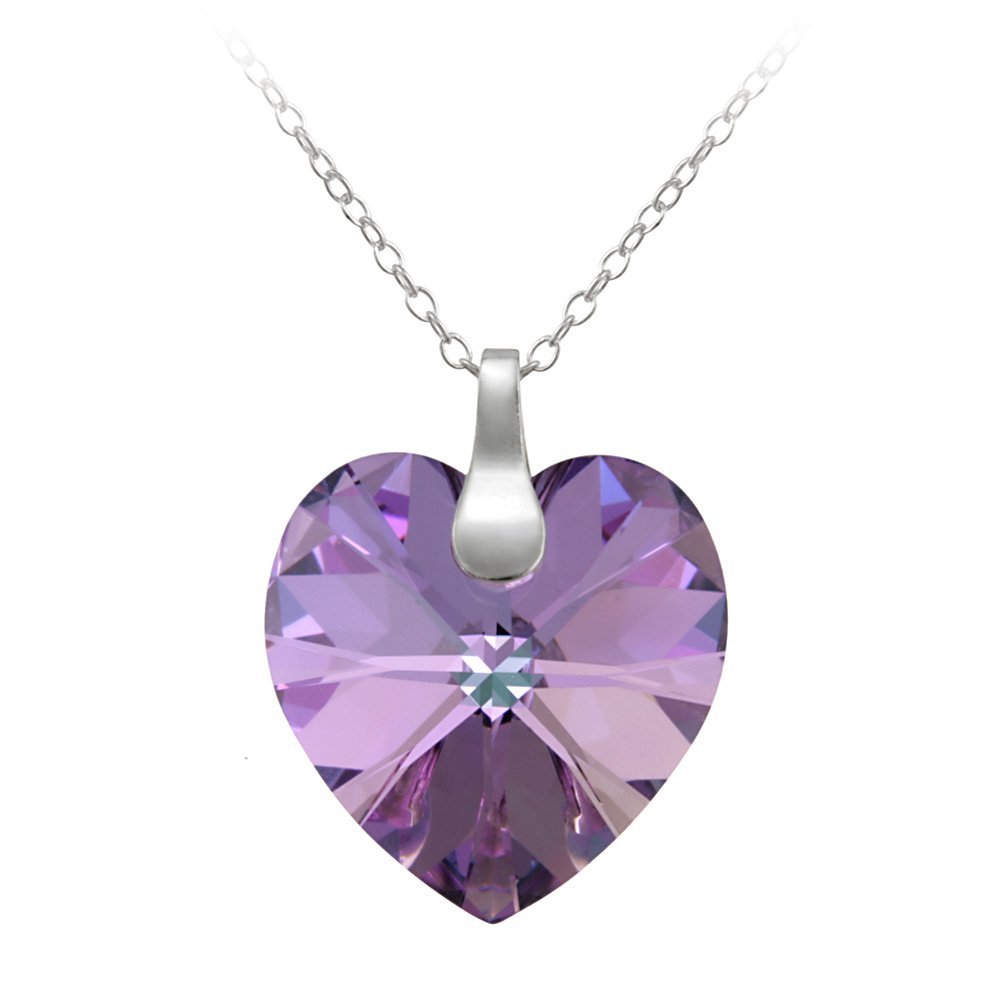 Sterling Silver Metallic Purple Swarovski Crystallized Elements Heart Pendant, 18"