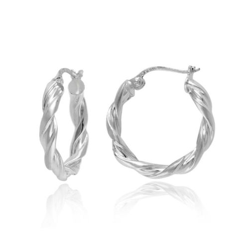 Sterling Silver Tarnish-Free Twist Hoop Earrings (0.8" Diameter)