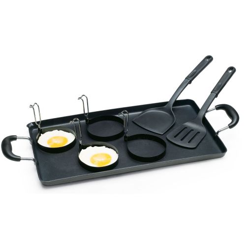 Cook N Home Nonstick Aluminum Double Griddle 18" X 10" with 2 tools and 4 egg rings