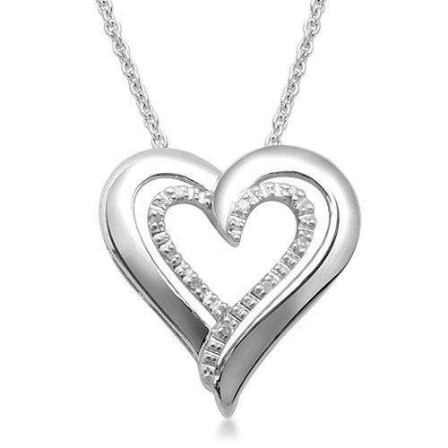 Sterling Silver Diamond Double Heart Pendant (0.02 cttw, I-J Color, I3 Clarity), 18"