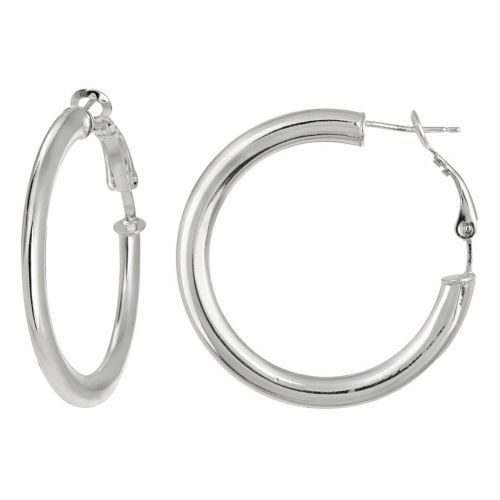 Sterling Silver X-Large Polished Flat Tube Clutchless Hoop Earrings (1.6" Diameter)