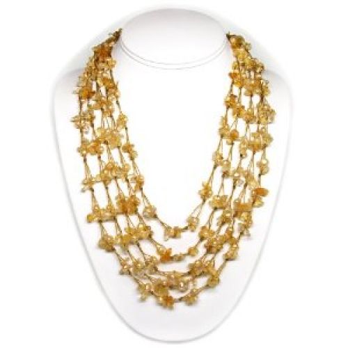 HinsonGayle Artisan Collection "Daphne" Handwoven Five-Strand Natural Citrine and Cultured Pearl Necklace